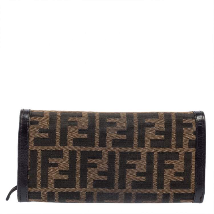 مملوكة مسبقًا Fendi Tobacco Zucca Canvas and Leather Continental Flap Wallet