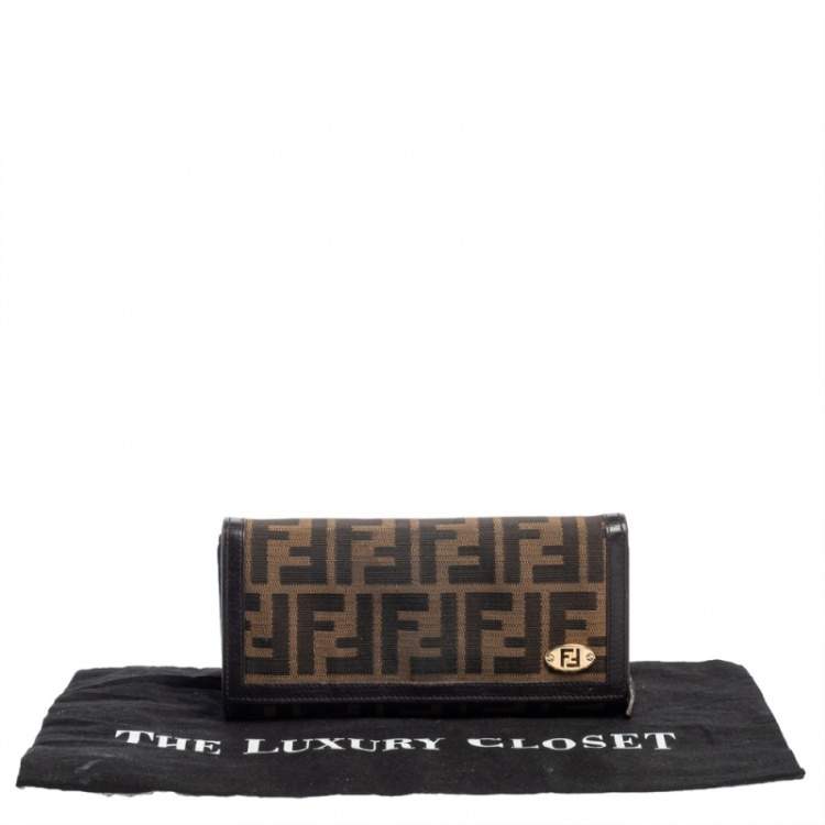 مملوكة مسبقًا Fendi Tobacco Zucca Canvas and Leather Continental Flap Wallet