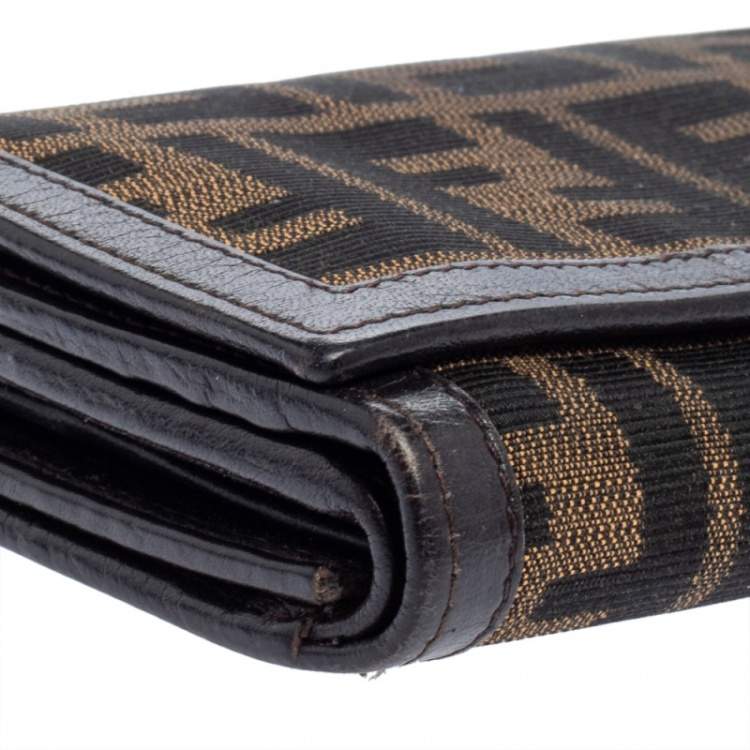 مملوكة مسبقًا Fendi Tobacco Zucca Canvas and Leather Continental Flap Wallet