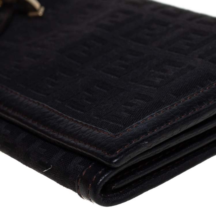 Pre Owned Fendi Black Zucchino Canvas and Leather Flap Continental Wallet