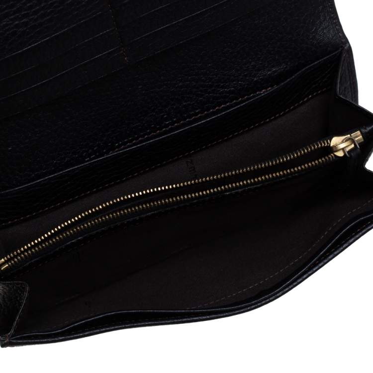 Pre Owned Fendi Black Zucchino Canvas and Leather Flap Continental Wallet