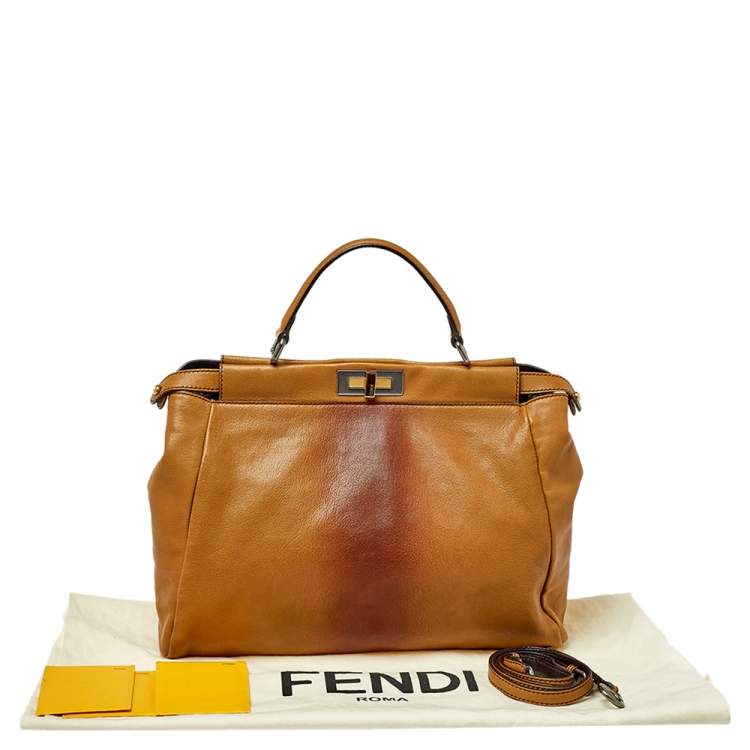 Pre Owned Fendi Tan/Brown Ombre Leather with Calfhair Lining Large Peekaboo Top Handle Bag