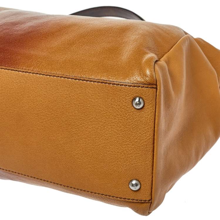 Pre Owned Fendi Tan/Brown Ombre Leather with Calfhair Lining Large Peekaboo Top Handle Bag