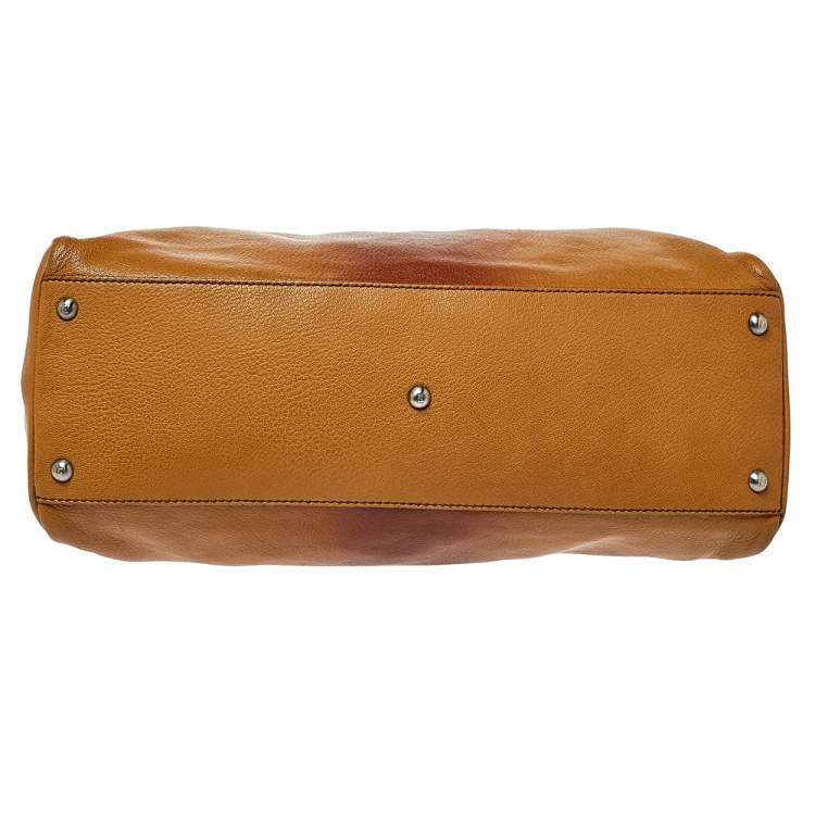 Pre Owned Fendi Tan/Brown Ombre Leather with Calfhair Lining Large Peekaboo Top Handle Bag