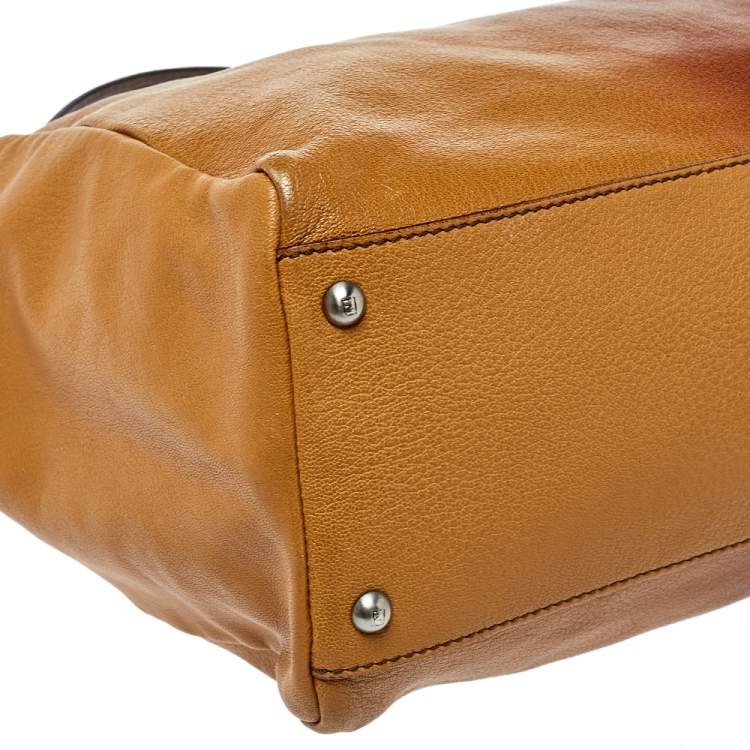 Pre Owned Fendi Tan/Brown Ombre Leather with Calfhair Lining Large Peekaboo Top Handle Bag