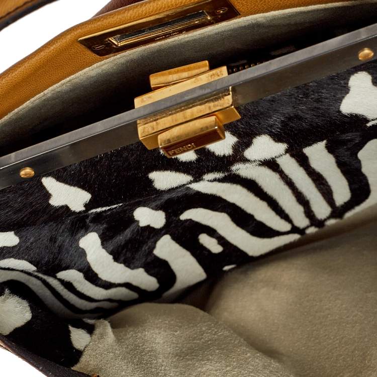 Pre Owned Fendi Tan/Brown Ombre Leather with Calfhair Lining Large Peekaboo Top Handle Bag