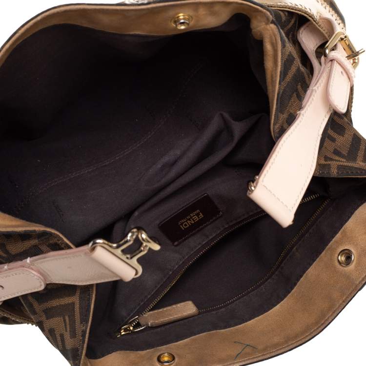 Pre Owned Fendi Tobacco Zucca Grommet Canvas and Nubuck Leather Chef De Jour Bag