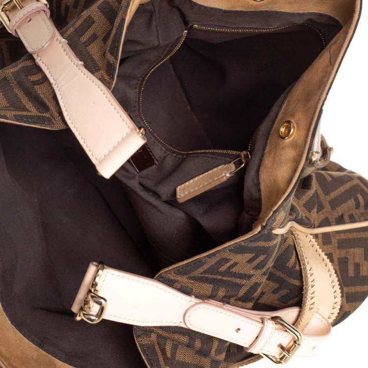 Pre Owned Fendi Tobacco Zucca Grommet Canvas and Nubuck Leather Chef De Jour Bag