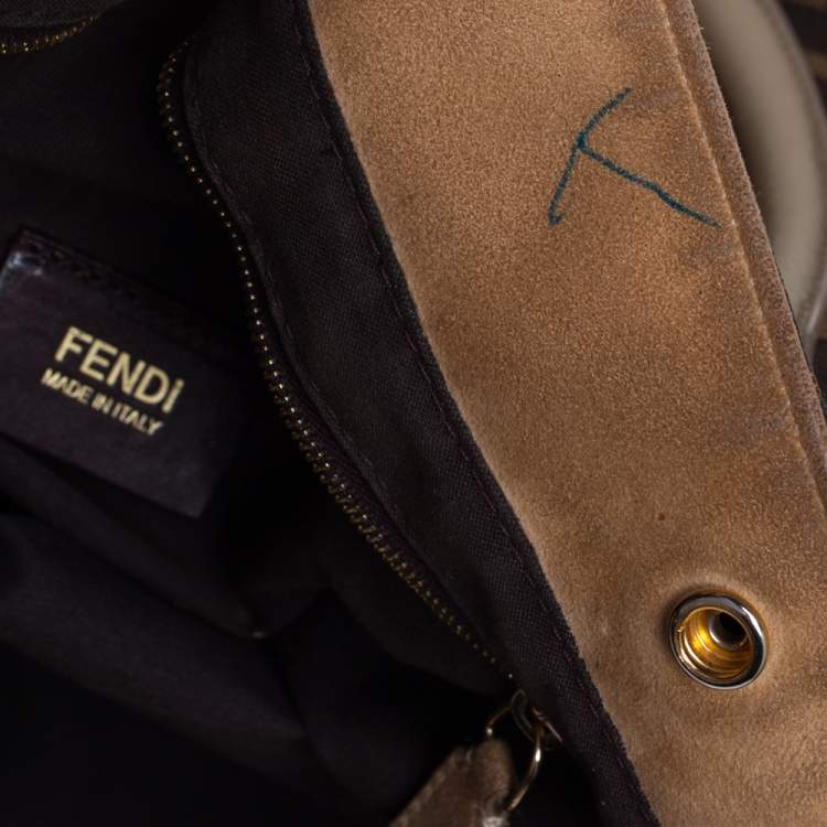 Pre Owned Fendi Tobacco Zucca Grommet Canvas and Nubuck Leather Chef De Jour Bag