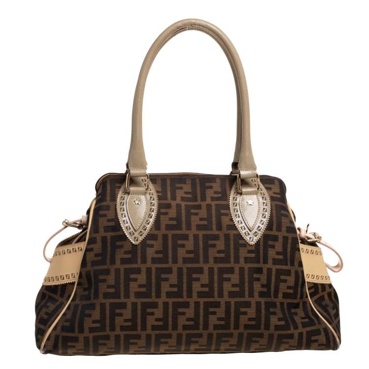 Pre Owned Fendi Tobacco Zucca Grommet Canvas and Nubuck Leather Chef De Jour Bag