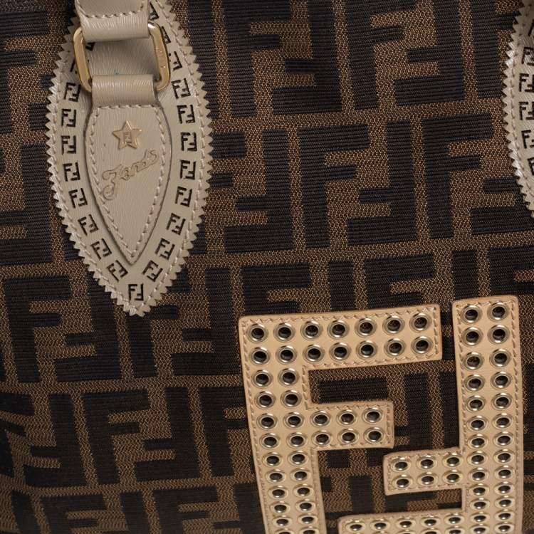 Pre Owned Fendi Tobacco Zucca Grommet Canvas and Nubuck Leather Chef De Jour Bag