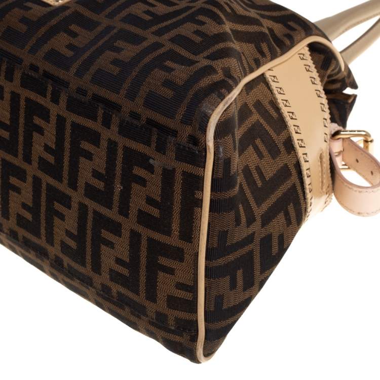 Pre Owned Fendi Tobacco Zucca Grommet Canvas and Nubuck Leather Chef De Jour Bag