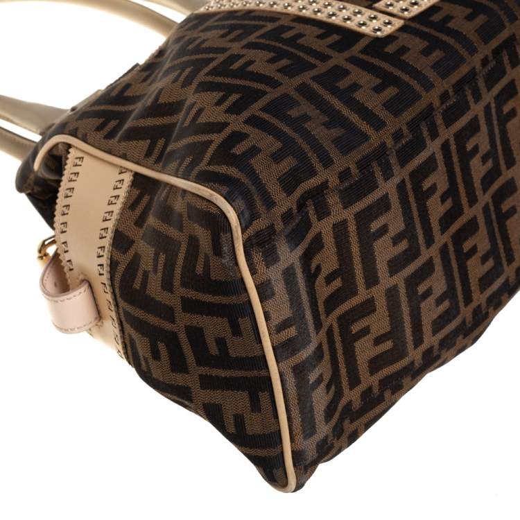 Pre Owned Fendi Tobacco Zucca Grommet Canvas and Nubuck Leather Chef De Jour Bag