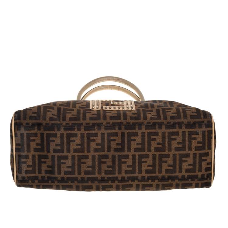 Pre Owned Fendi Tobacco Zucca Grommet Canvas and Nubuck Leather Chef De Jour Bag