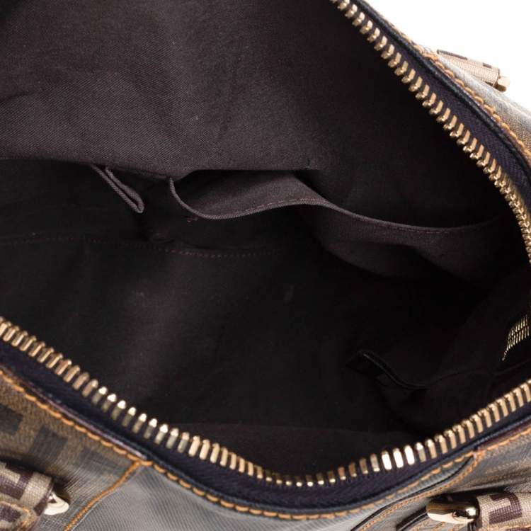 Pre Owned Fendi Black/Tobacco Zucca Coated Canvas and Nylon Boston Bag