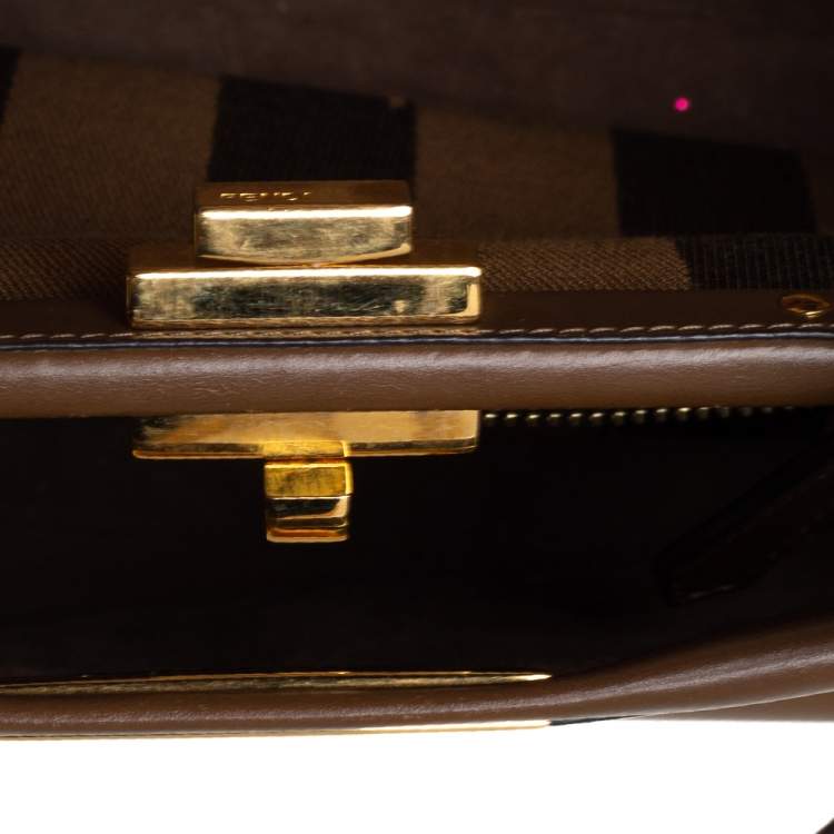 Pre Owned Fendi Brown Leather Medium Peekaboo Top Handle Bag