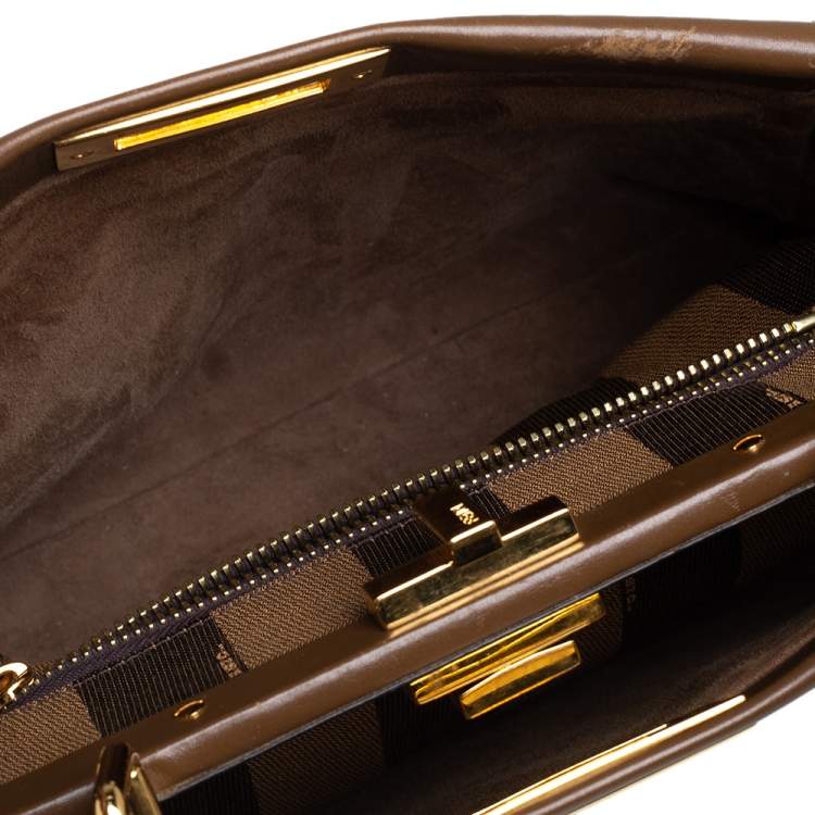Pre Owned Fendi Brown Leather Medium Peekaboo Top Handle Bag