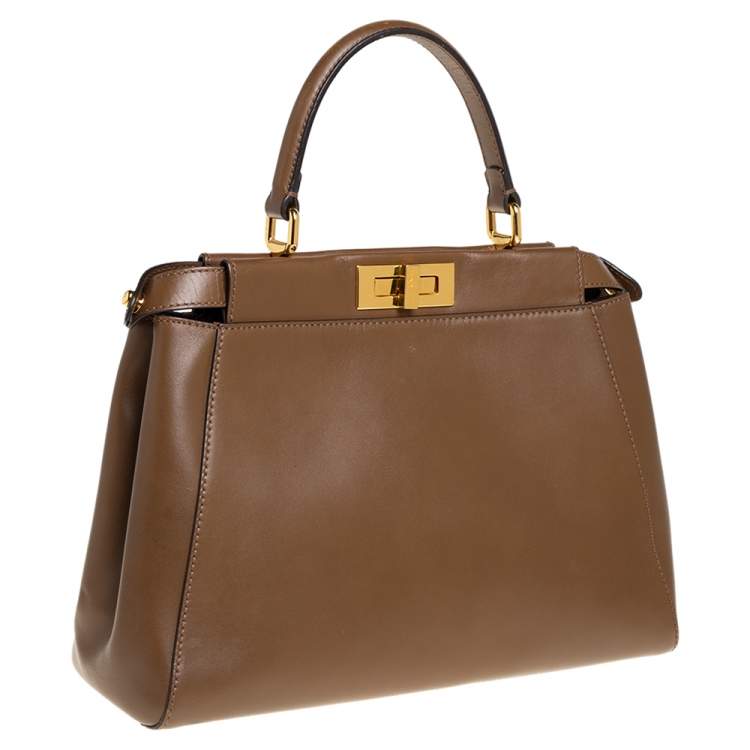 Pre Owned Fendi Brown Leather Medium Peekaboo Top Handle Bag