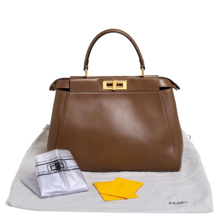 Pre Owned Fendi Brown Leather Medium Peekaboo Top Handle Bag
