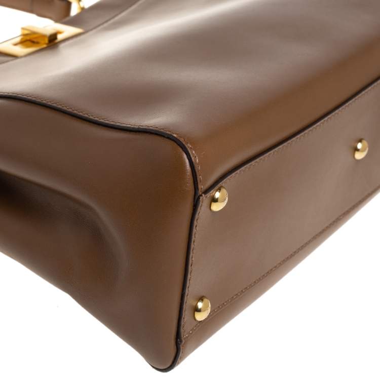 Pre Owned Fendi Brown Leather Medium Peekaboo Top Handle Bag