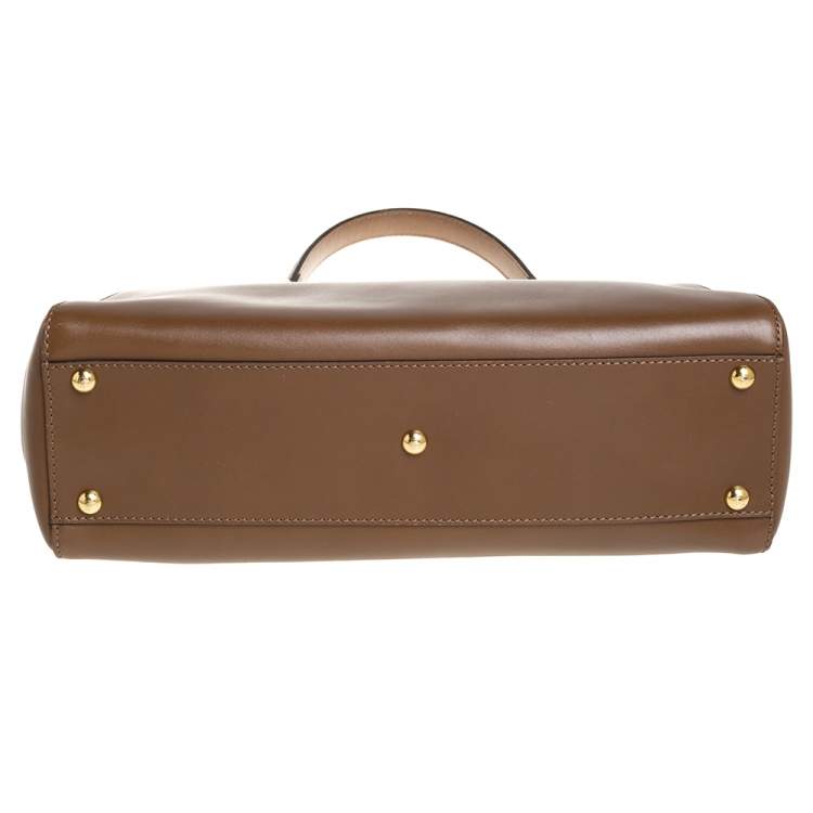 Pre Owned Fendi Brown Leather Medium Peekaboo Top Handle Bag