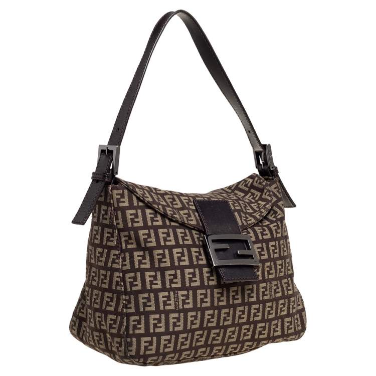 Pre Owned Fendi Brown Zucchino Canvas and Leather Baguette 