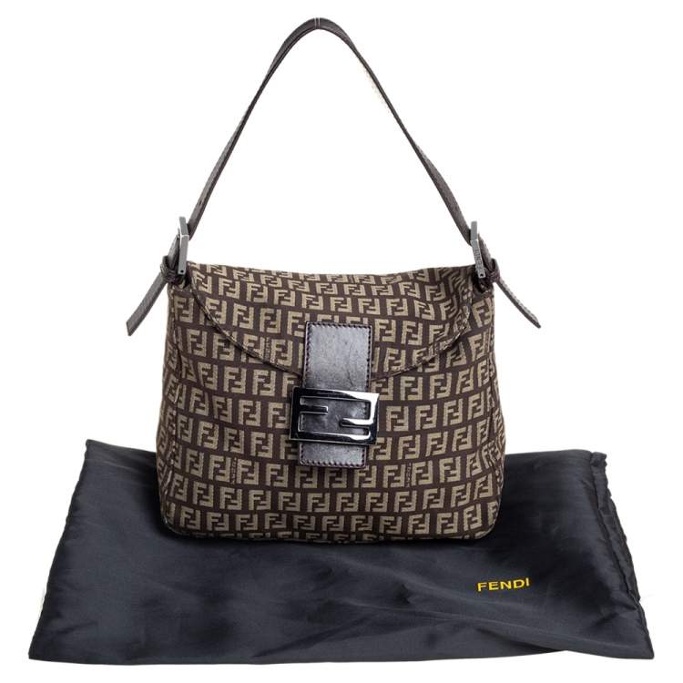 Pre Owned Fendi Brown Zucchino Canvas and Leather Baguette 