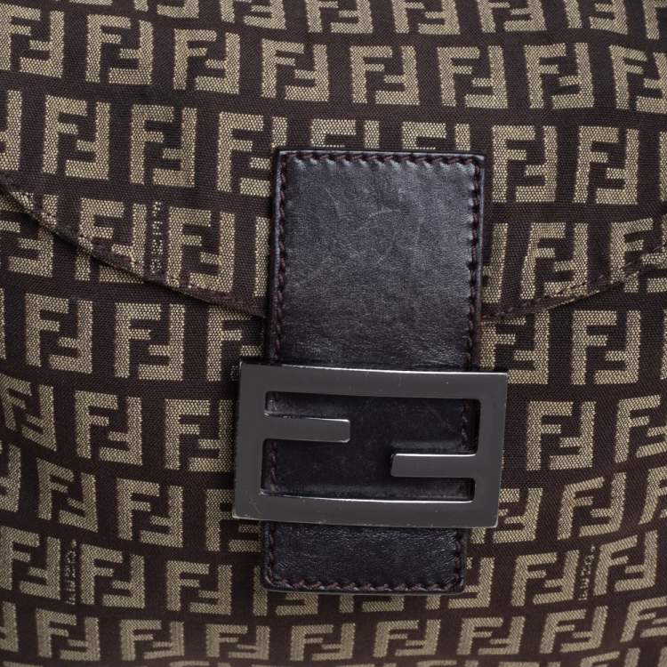 Pre Owned Fendi Brown Zucchino Canvas and Leather Baguette 