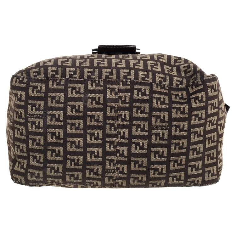 Pre Owned Fendi Brown Zucchino Canvas and Leather Baguette 
