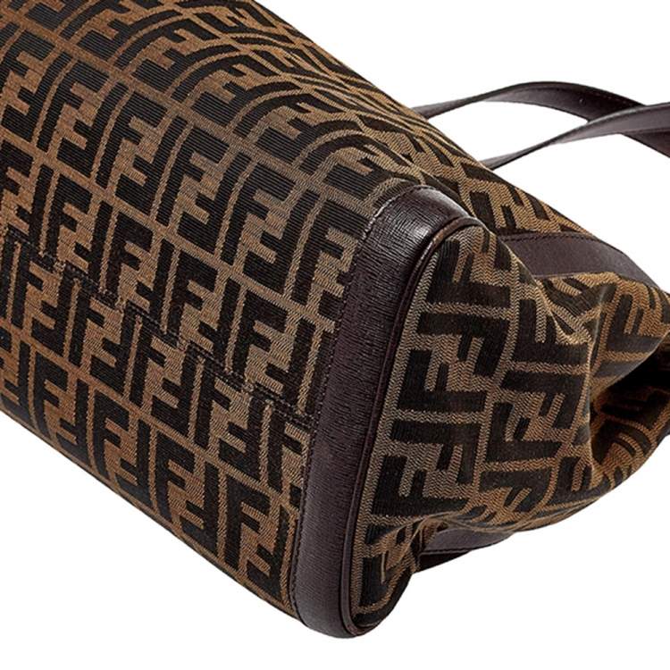 Pre Owned Fendi Tobacco Zucca Canvas and Leather Tote