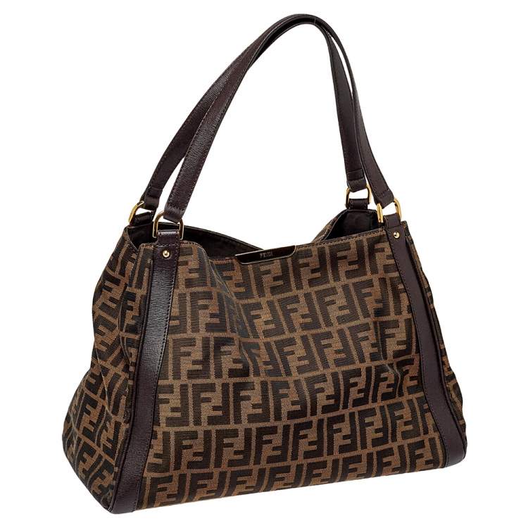 Pre Owned Fendi Tobacco Zucca Canvas and Leather Tote