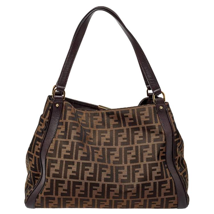 Pre Owned Fendi Tobacco Zucca Canvas and Leather Tote