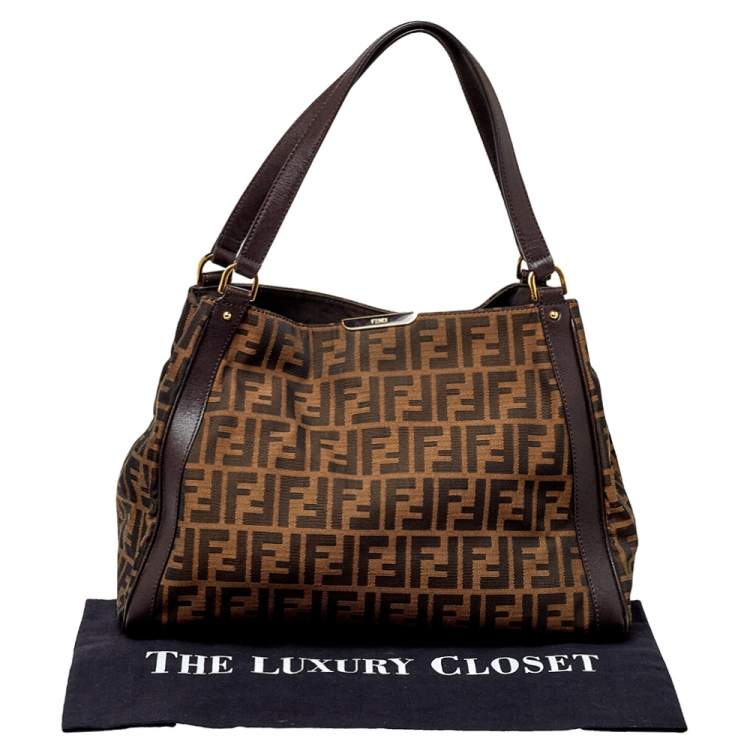 Pre Owned Fendi Tobacco Zucca Canvas and Leather Tote