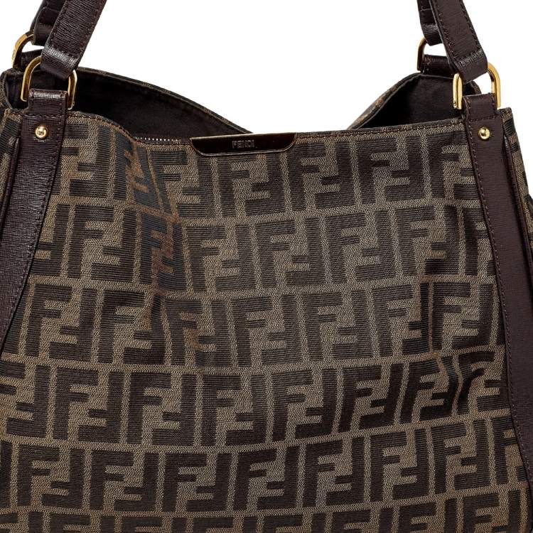 Pre Owned Fendi Tobacco Zucca Canvas and Leather Tote