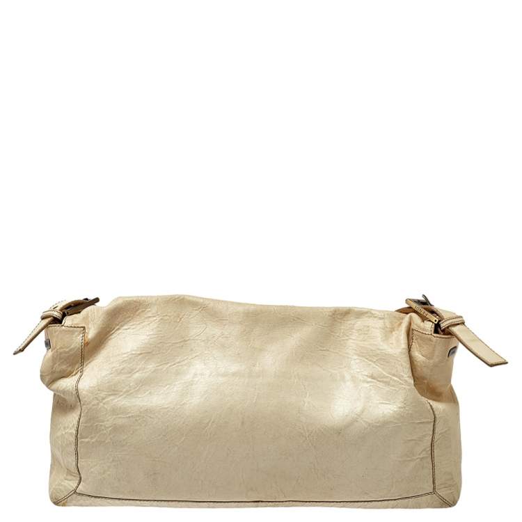 Pre Owned Fendi White Soft Leather Giant Baguette Whipstitch Shoulder Bag