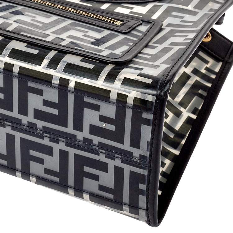 Pre Owned Fendi Transparent/Black Zucca PVC and Leather Small Runaway Shopper Tote