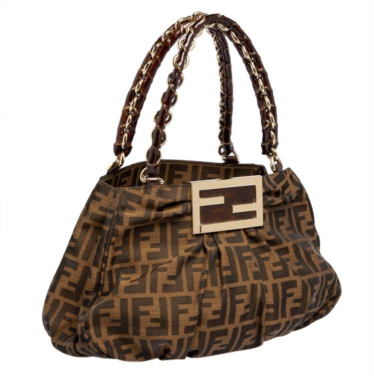Pre Owned Fendi Tobacco Zucca Canvas Small Mia Tote