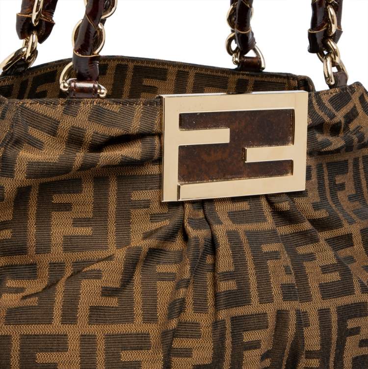 Pre Owned Fendi Tobacco Zucca Canvas Small Mia Tote