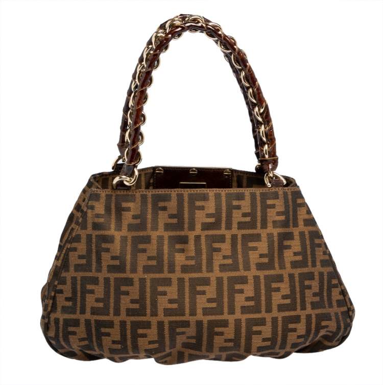 Pre Owned Fendi Tobacco Zucca Canvas Small Mia Tote