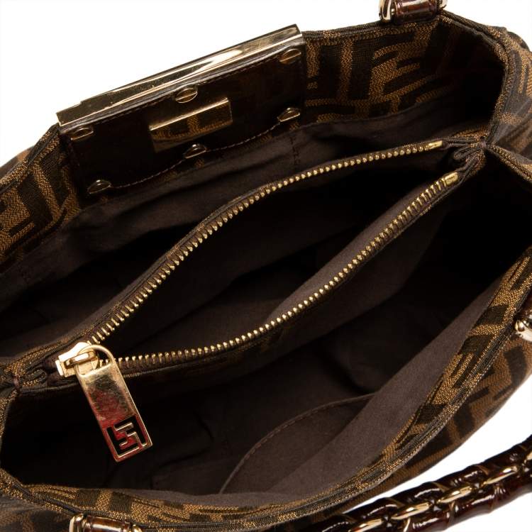 Pre Owned Fendi Tobacco Zucca Canvas Small Mia Tote