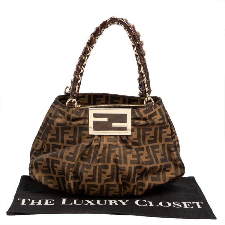 Pre Owned Fendi Tobacco Zucca Canvas Small Mia Tote