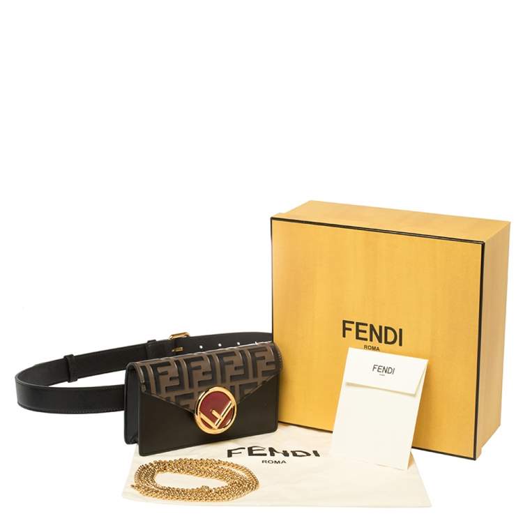 Pre Owned Fendi Black/Brown Leather FF Logo Belt Bag