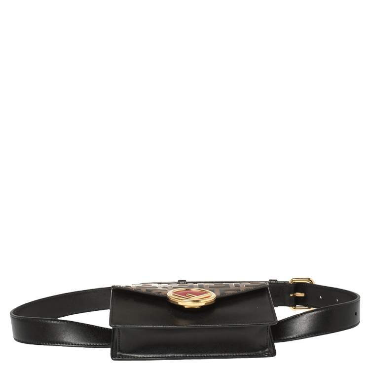Pre Owned Fendi Black/Brown Leather FF Logo Belt Bag