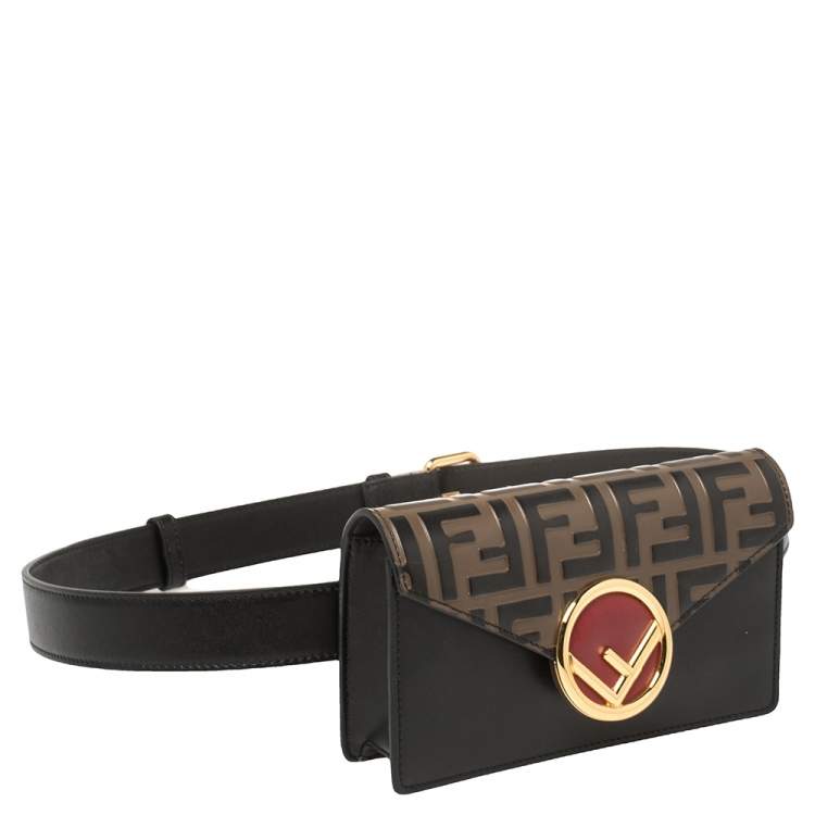 Pre Owned Fendi Black/Brown Leather FF Logo Belt Bag