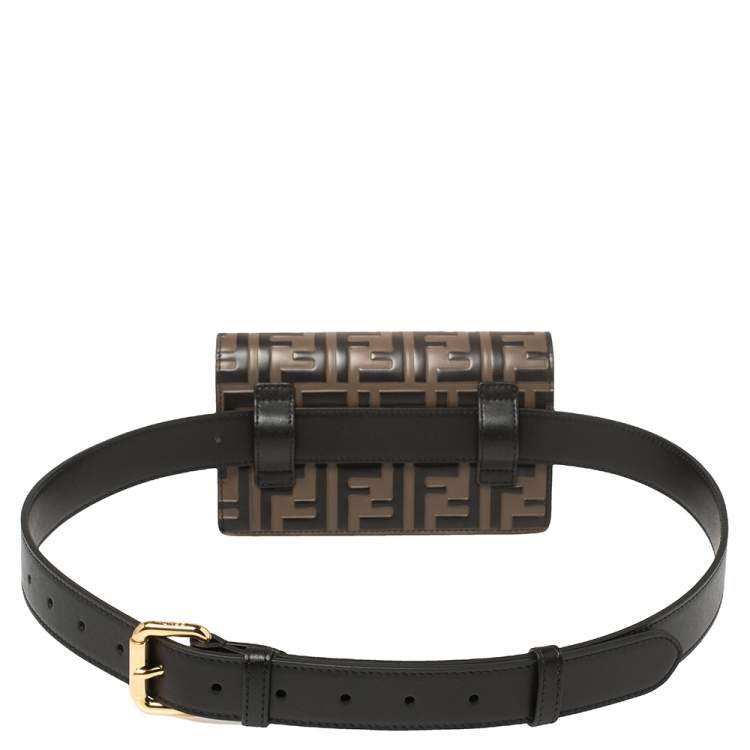 Pre Owned Fendi Black/Brown Leather FF Logo Belt Bag