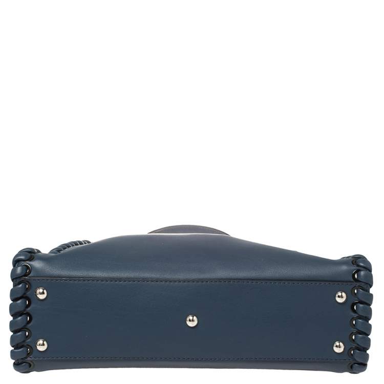 Pre Owned Fendi Blue Leather Medium Whipstitched Peekaboo Top Handle Bag