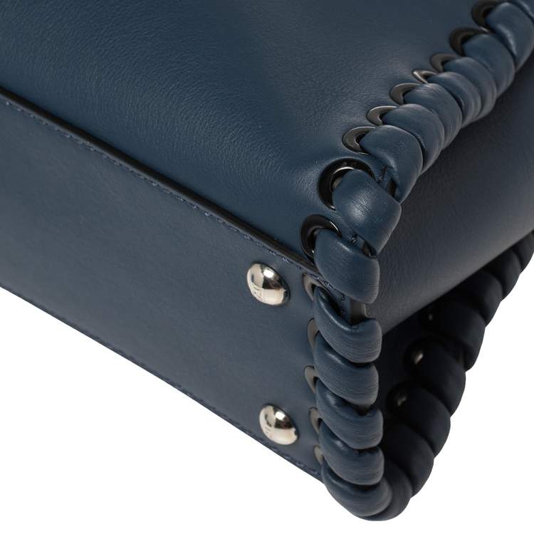 Pre Owned Fendi Blue Leather Medium Whipstitched Peekaboo Top Handle Bag