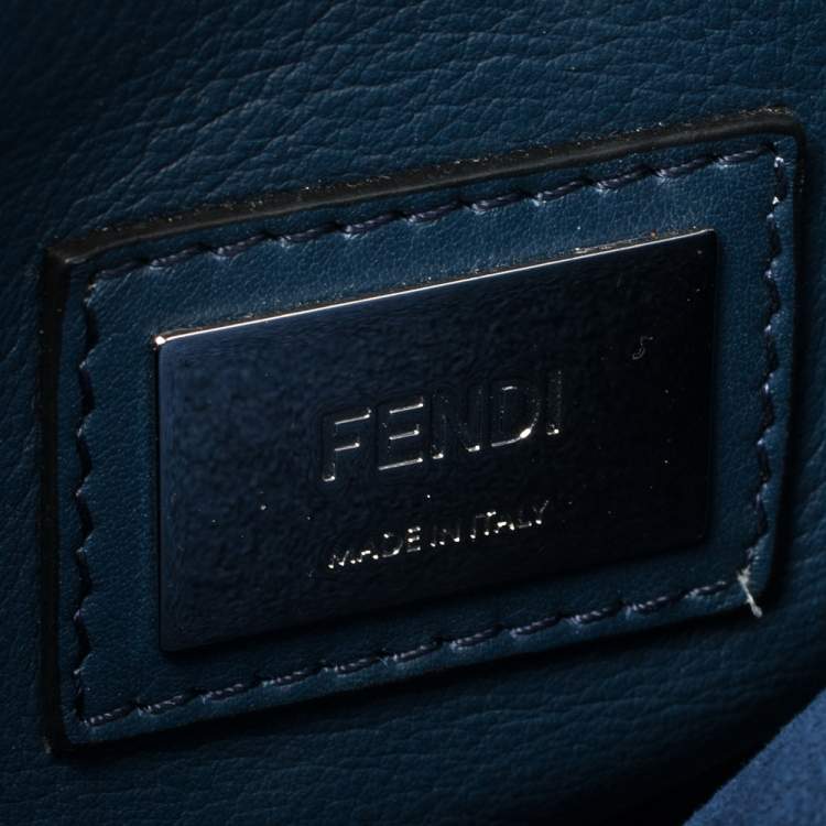 Pre Owned Fendi Blue Leather Medium Whipstitched Peekaboo Top Handle Bag
