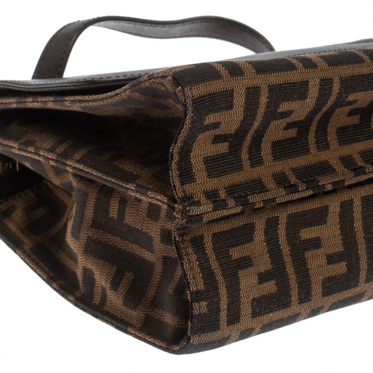 Pre Owned Fendi Brown Zucca Canvas and Leather Small Demi Jour Top Handle Bag