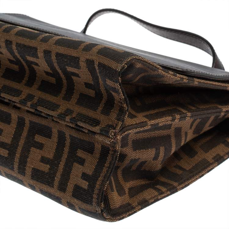 Pre Owned Fendi Brown Zucca Canvas and Leather Small Demi Jour Top Handle Bag